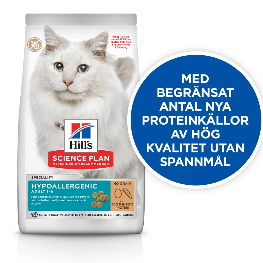 Allergivennlig fôr til voksne katter med egg- og insektprotein 1,5 kg