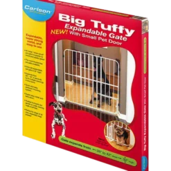Big Tuffy ekspanderbar grind med liten kjæledyrdør hvit 66-107 x 81 cm