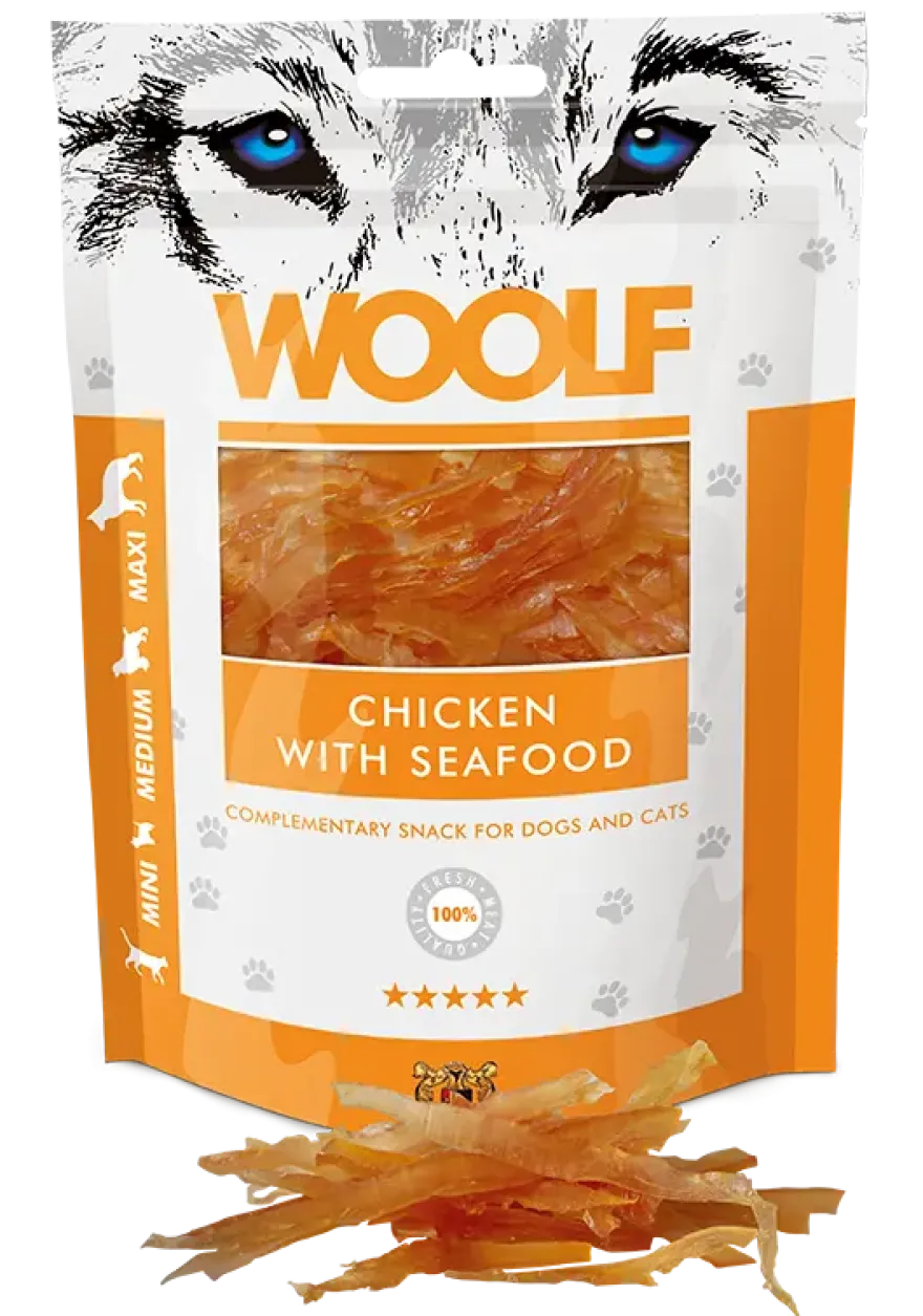 Chicken and Seafood godbiter til hund 100 g
