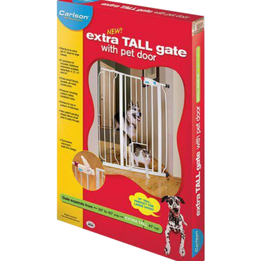 Døgngrind for kjæledyr Extra Tall Walk Through With Small Pet Door White 74-99 x 104 cm