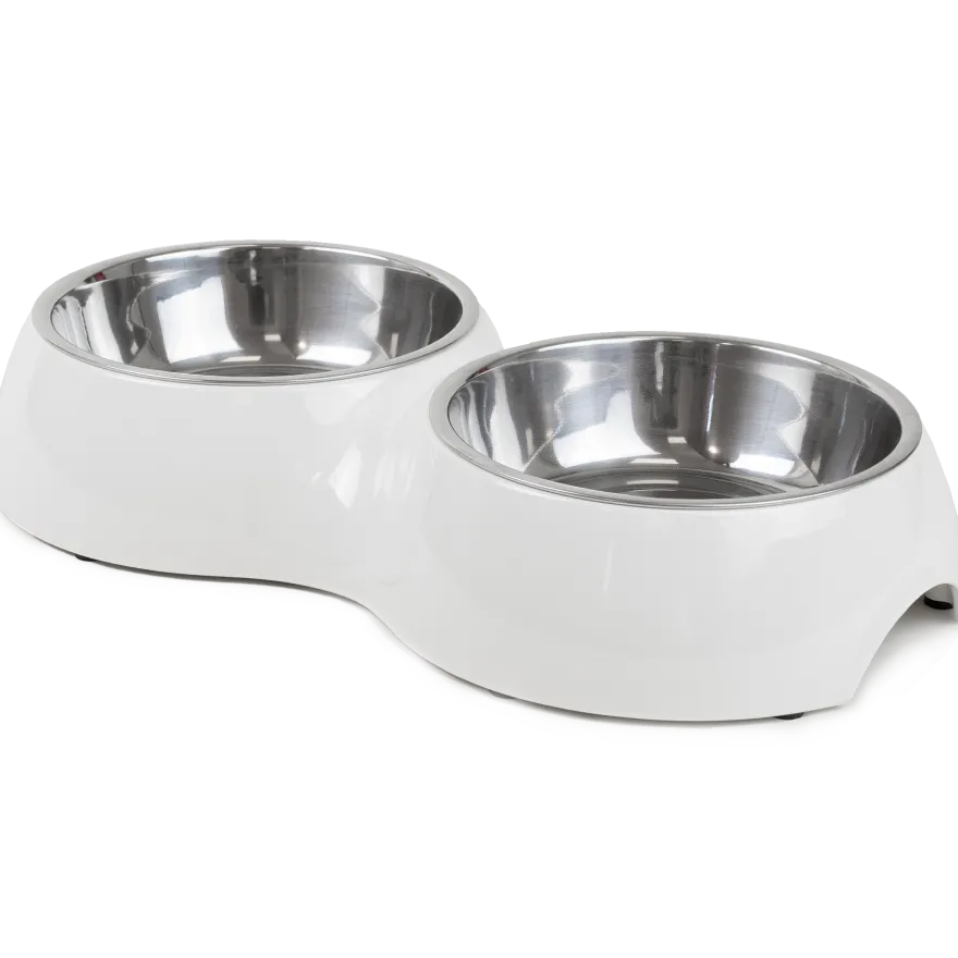 Dobbel matbolle Solid Grey M, 350ml, 33x17,5x6cm