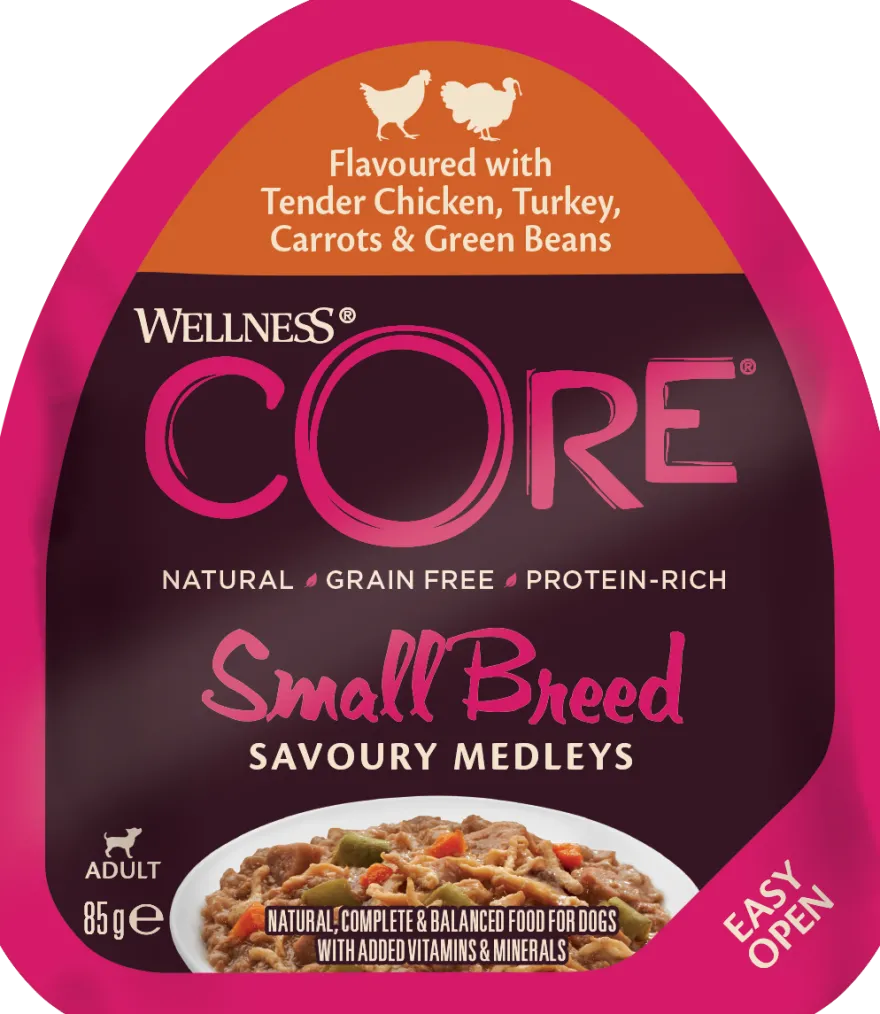 Dog Adult Savoury Medleys Small Breed Chicken, Turkey, Carrots & Beans Wet 85 g.