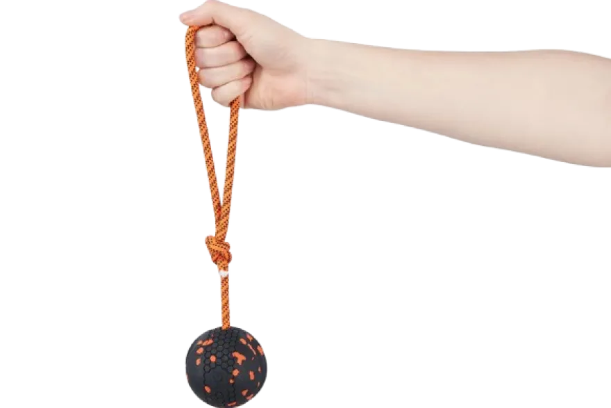 Dog ball on rope 60X60 mm Orange/black