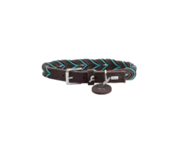 Dog Collar Solid Education Cord Cow Leather Dark Brown/Turquoise XS 40cm