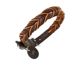 Dog Collar Solid Education Cord Cow Leather Dark Brown/Turquoise XS 40cm