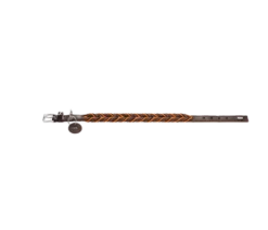 Dog Collar Solid Education Cord Cow Leather Dark Brown/Turquoise XS 40cm