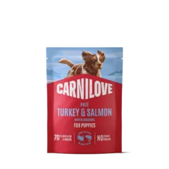 Dog Pouch Paté Turkey & Salmon with Blueberries for Puppies 300g