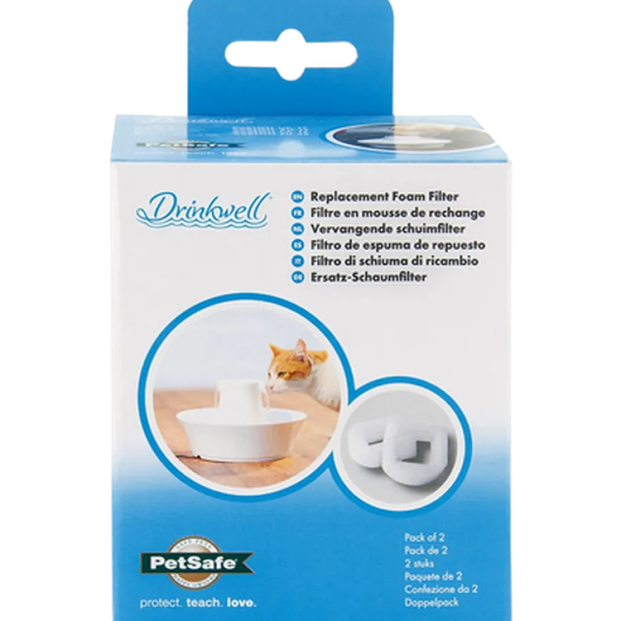 Drinkwell Erstatningsskumfilter i keramikk og rustfritt stål, hvit 2-pk.