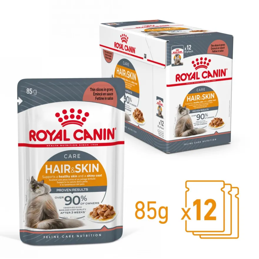 Feline Wet Hair & Skin Care Gravy 85 g x 12 stk - porsjonsposer