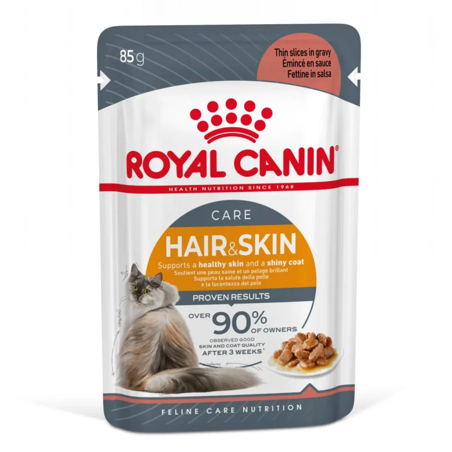 Feline Wet Hair & Skin Care Gravy 85 g x 12 stk - porsjonsposer