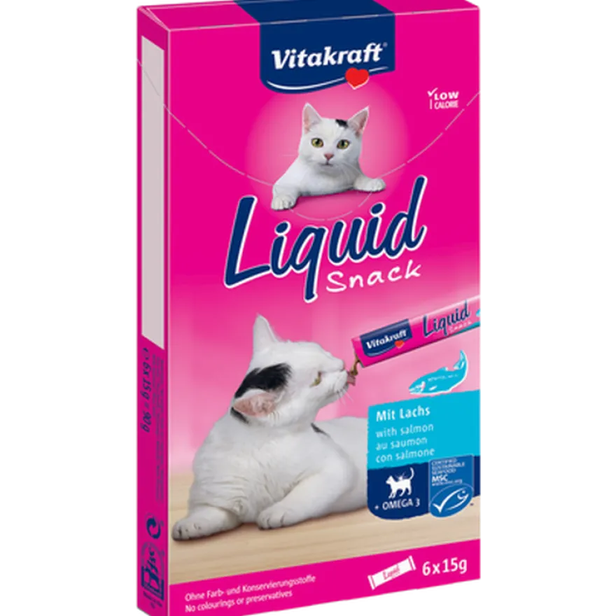Flytende kattesnacks med laks, 6-pakning, 15 g