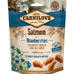 Hundeknasende snacks med laks og bær 200 g