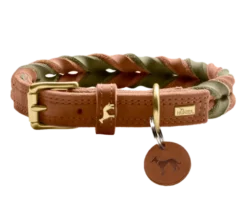 Hundhalsband Solid Education Duo Cognac/Olivgrön