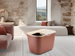 Kattebakke Hop in Giant med tak, 58,5x39x39,6cm, Champagne pink-tuscan red