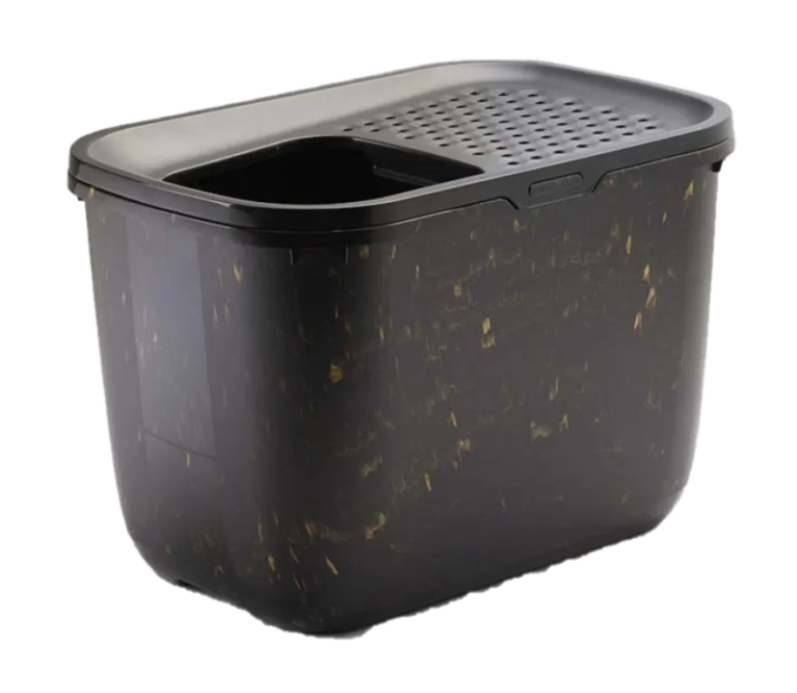 Katteboks Hop in med tak 59x39x39,5cm marmor svart gull