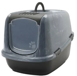 Katteboks Nestor Jumbo Marble med tak, 66,5x48,5x46,5cm, Grå/Svart