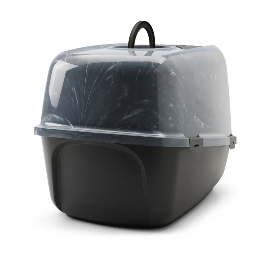 Katteboks Nestor Jumbo Marble med tak, 66,5x48,5x46,5cm, Grå/Svart