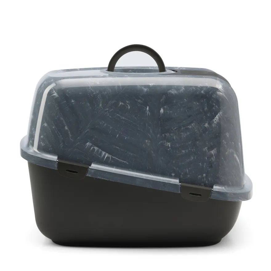 Katteboks Nestor Jumbo Marble med tak, 66,5x48,5x46,5cm, Grå/Svart