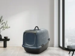 Katteboks Nestor Jumbo Marble med tak, 66,5x48,5x46,5cm, Grå/Svart
