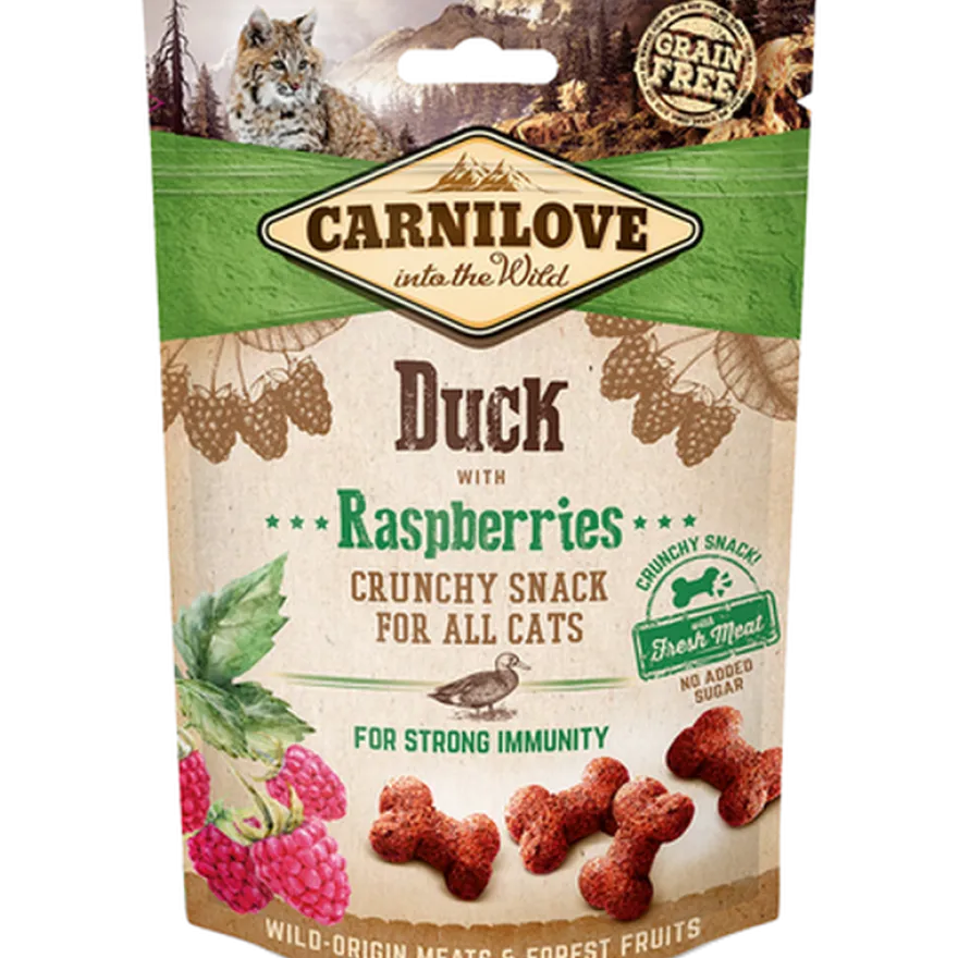 Kattesnacks med knasende and og bringebær 50 g