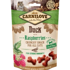 Kattesnacks med knasende and og bringebær 50 g