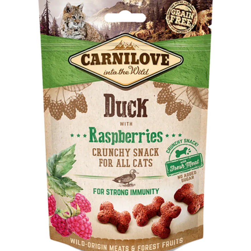 Kattesnacks med knasende and og bringebær 50 g