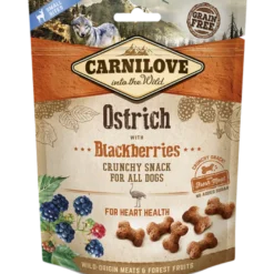 Knasende snacks for hund med struts og bær 200 g