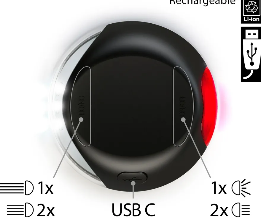 LED-belysningssystem integrert med batteri + USB, svart