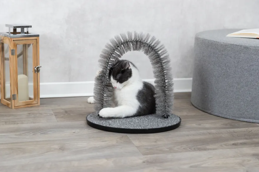 Massasje og pelsbøyle, katt, 36 × 33 cm, grå
