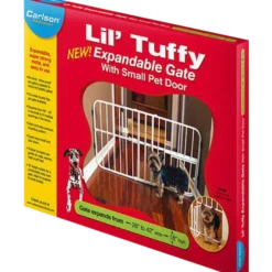 Pet Gate Lil' Tuffy utvidbar med liten kjæledyrdør hvit 66-107 x 46 cm