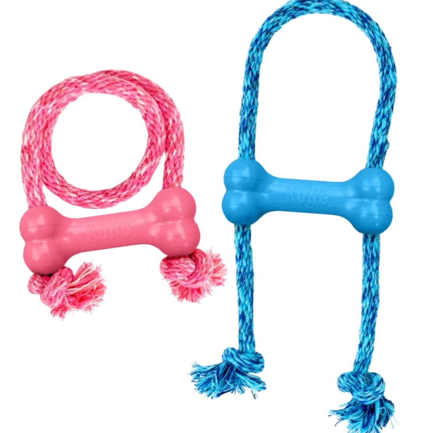 Puppy Goodie Bone med tau XSmall - Blandet farge Rosa/Blå
