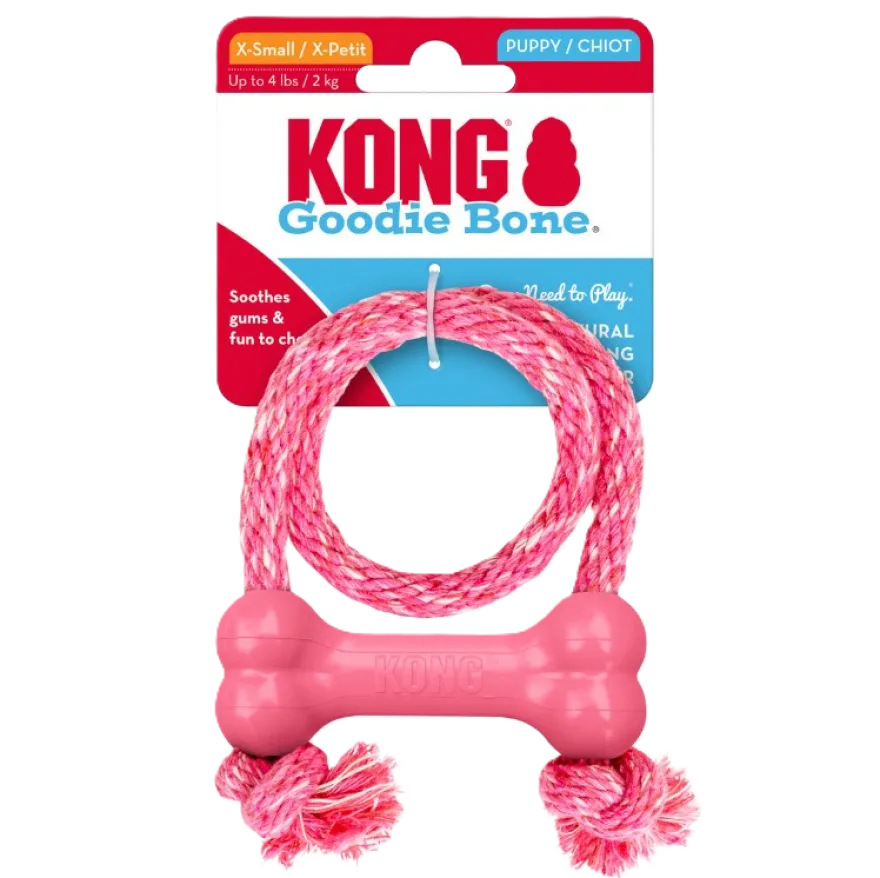 Puppy Goodie Bone med tau XSmall - Blandet farge Rosa/Blå
