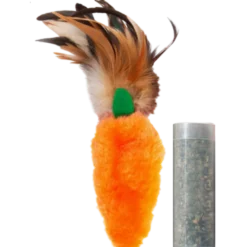 Refillable Catnip Feather Top Carrot Toy Orange 13 cm