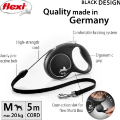 Rullebånd Black Design Cord, 5m, M, maks 20kg, Sølv