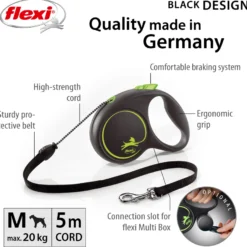 Rullebånd Black Design Cord, 5m, M, maks 20kg, Grønn