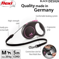 Rullebånd Black Design Cord, 5m, M, maks 20kg, Rosa