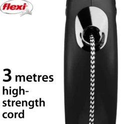 Rullebånd New Classic Cat Cord 3m, XS, maks 8 kg, Svart