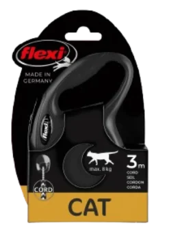 Rullebånd New Classic Cat Cord 3m, XS, maks 8 kg, Svart