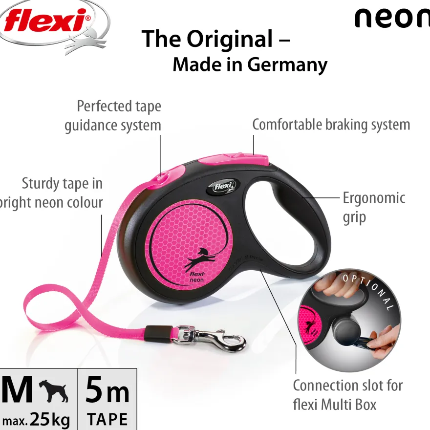 Rullebånd New Neon Tape, 5m, S, maks 15kg, neonrosa