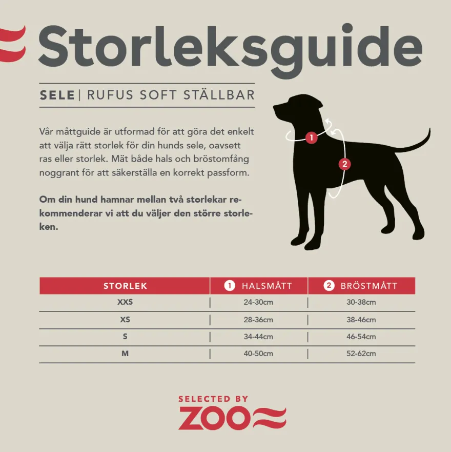 Sele Rufus Soft Adjustable XS Hals 15 mm x 28-36 cm Bryst 15 mm x 38-46 cm Sort