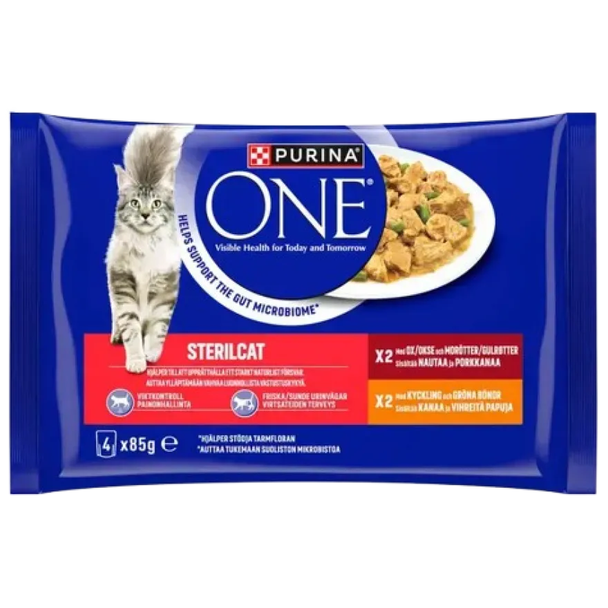 Sterilcat med oksekjøtt og gulrøtter & Minifileter i kylling- og grønnbønnesaus 4-pakning x 85g