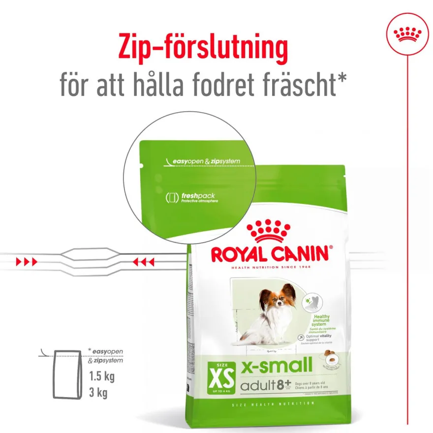 Størrelse X-Small Adult 8+ Tørrfôr til hund 1,5 kg