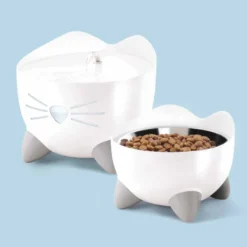 Vannfontene med matskål Pixi White