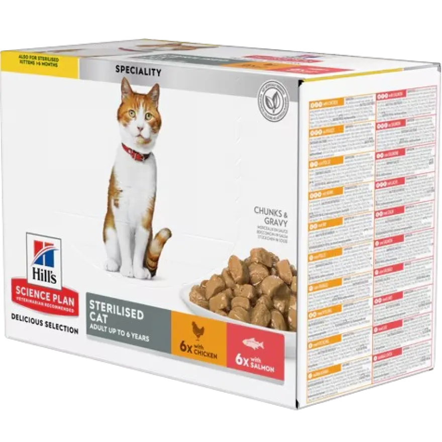 Young Adult Sterilised Chicken Salmon Pouch - Wet Cat Food 48 x 85 g